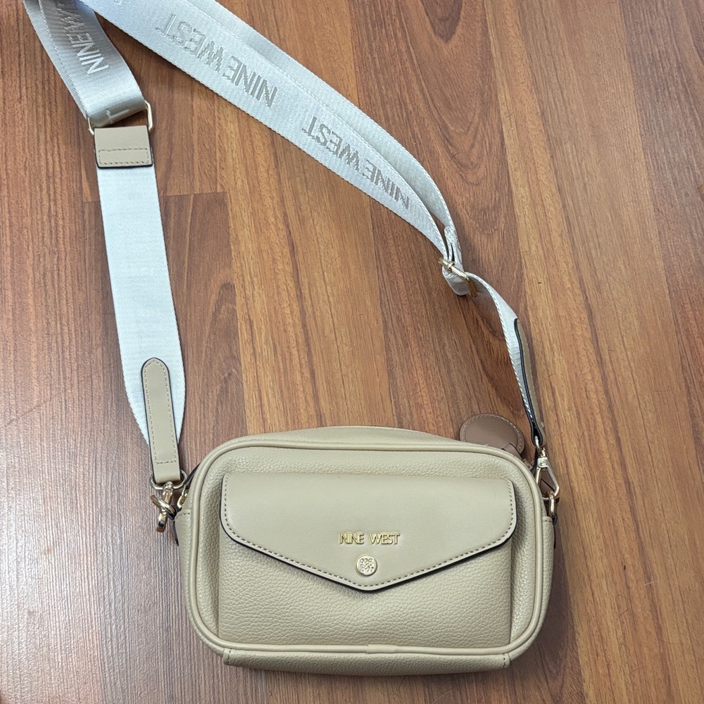 Nine West Cream Crossbody Bag with Logo Strap
